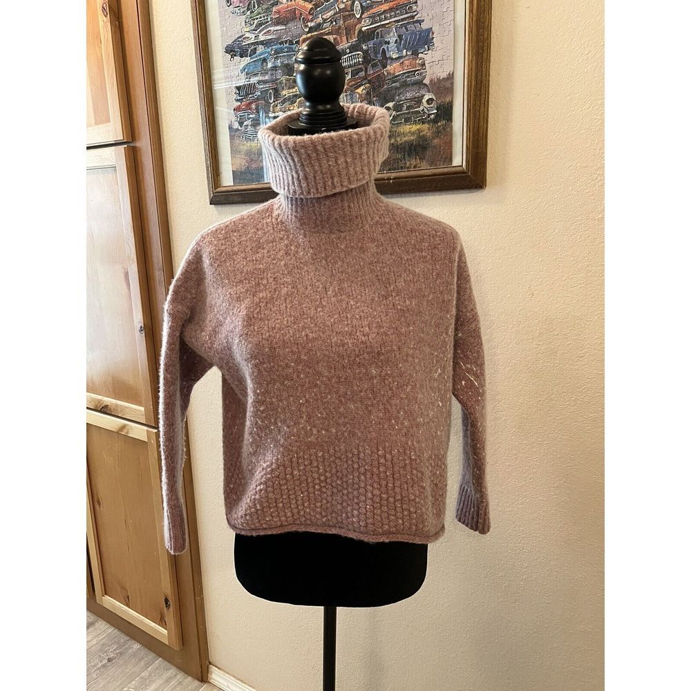 Madewell Sadler Turtleneck Sweater Crop Heather Mauve‎ Small MSRP $110